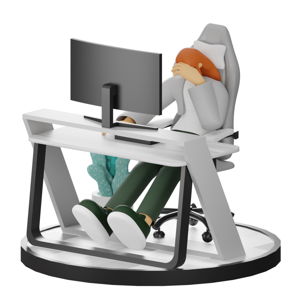 A Teenage Girl's Journey in 3D Illustration at the Computer Desk png