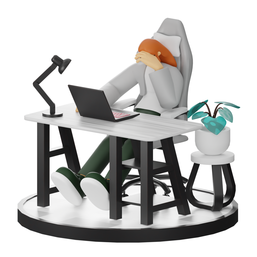 A Teenage Girl's Journey in 3D Illustration at the Computer Desk png