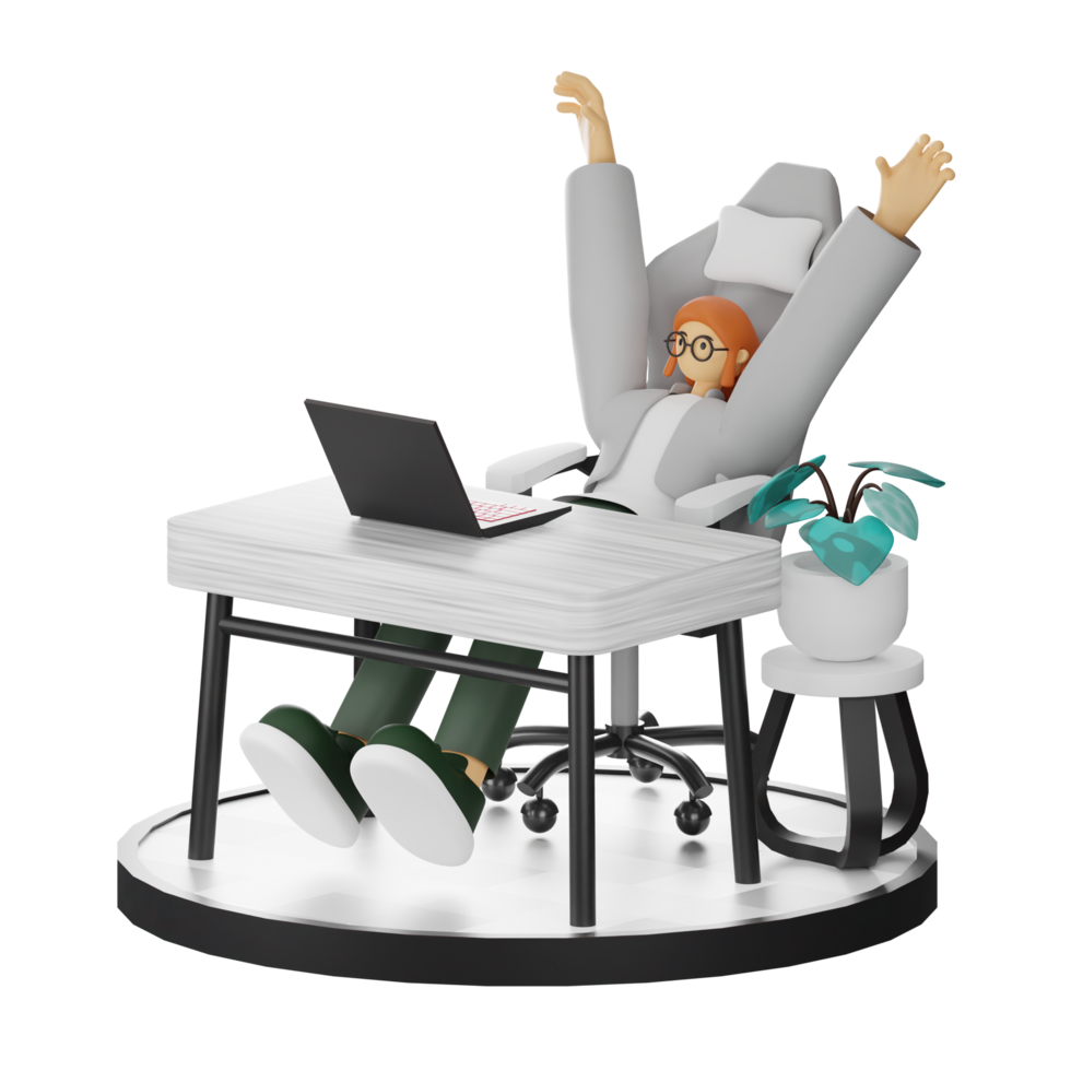 A Teenage Girl's Journey in 3D Illustration at the Computer Desk png