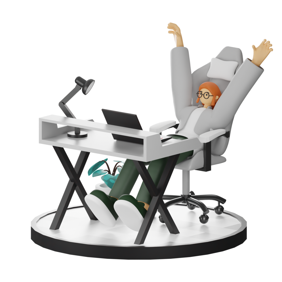 A Teenage Girl's Journey in 3D Illustration at the Computer Desk png