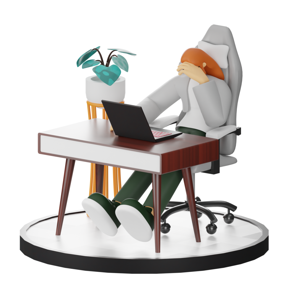 A Teenage Girl's Journey in 3D Illustration at the Computer Desk png
