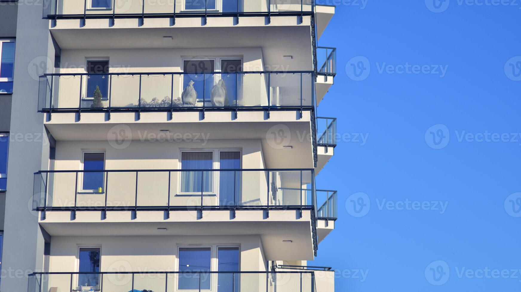 Residential area with modern apartment building. Facade of a modern apartment building. photo