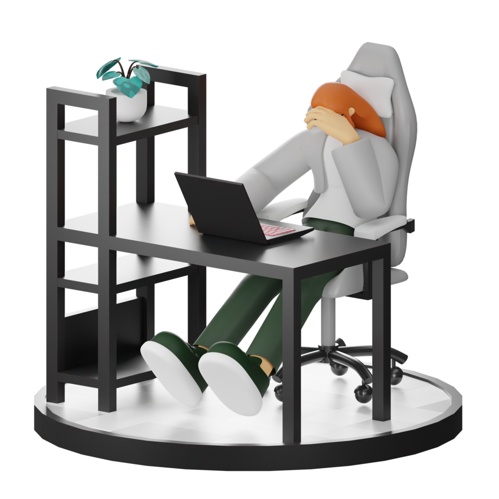 A Teenage Girl's Journey in 3D Illustration at the Computer Desk png