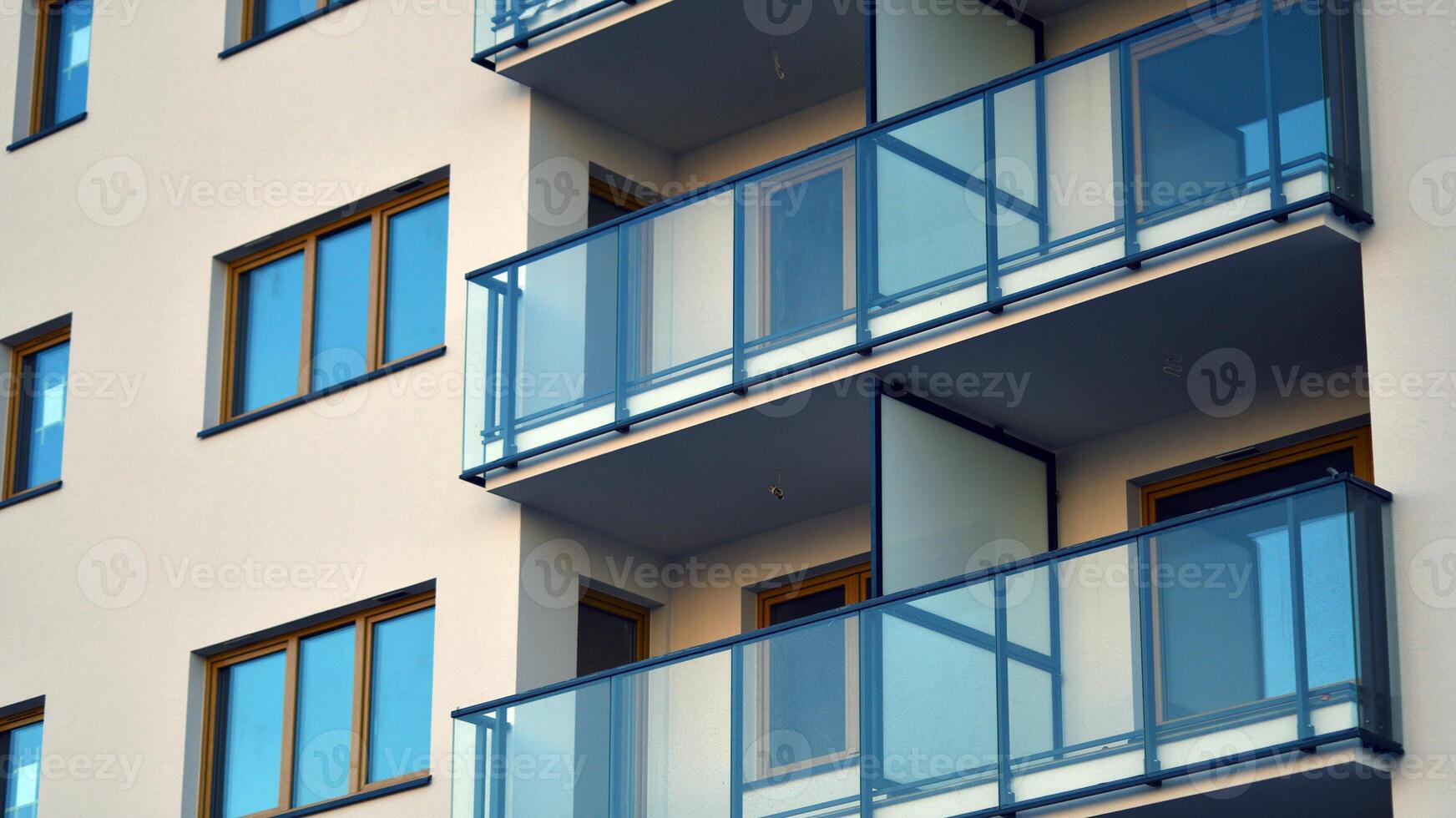 Residential area with modern apartment building. Facade of a modern apartment building. photo