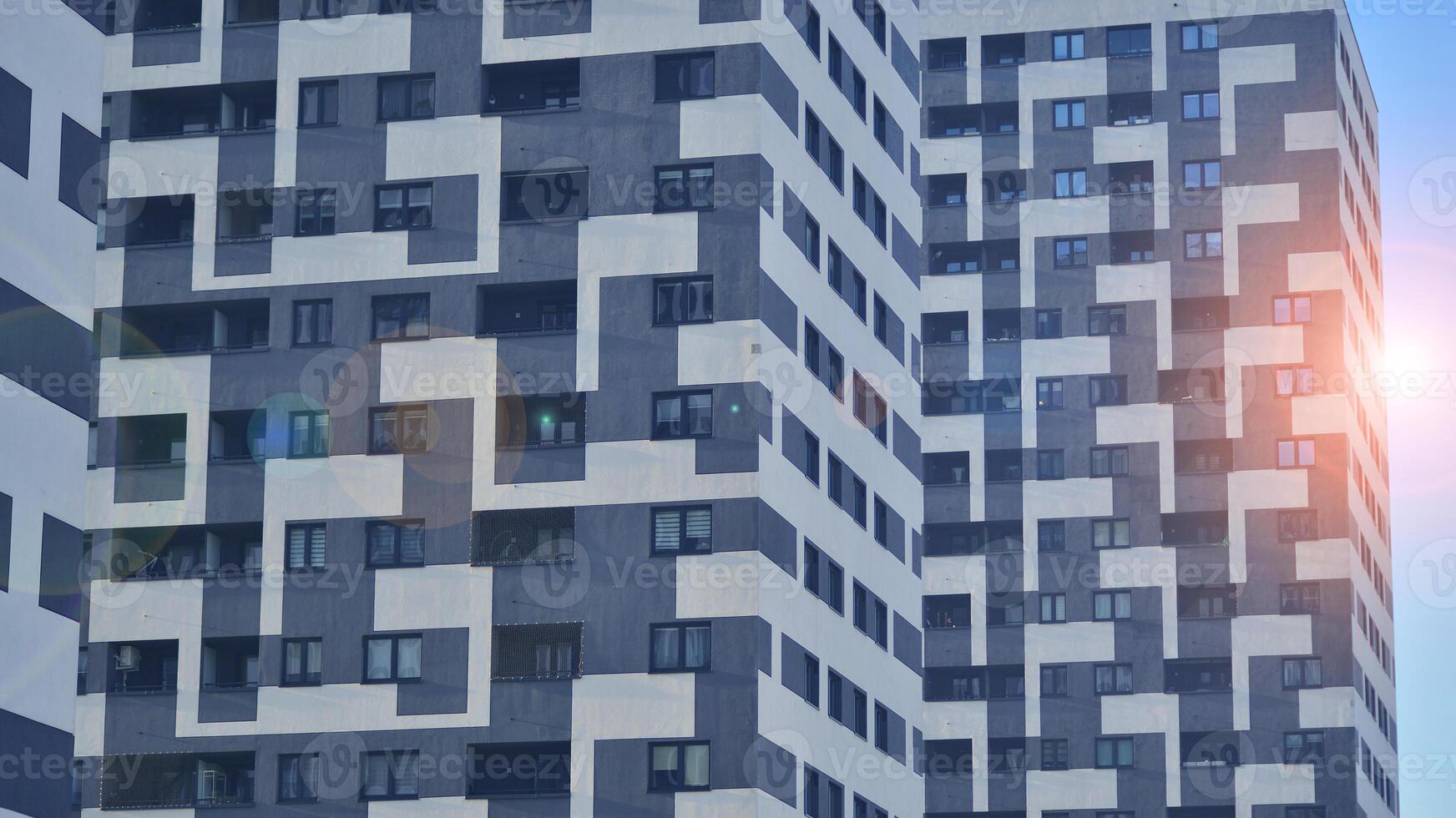 Residential area with modern apartment building. Facade of a modern apartment building. photo