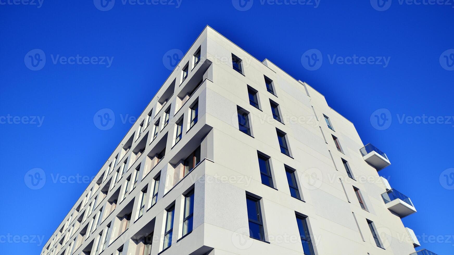 Residential area with modern apartment building. Facade of a modern apartment building. photo