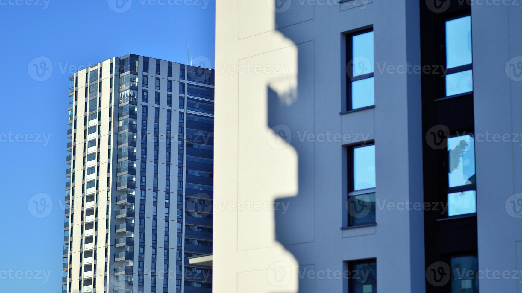 Residential area with modern apartment building. Facade of a modern apartment building. photo