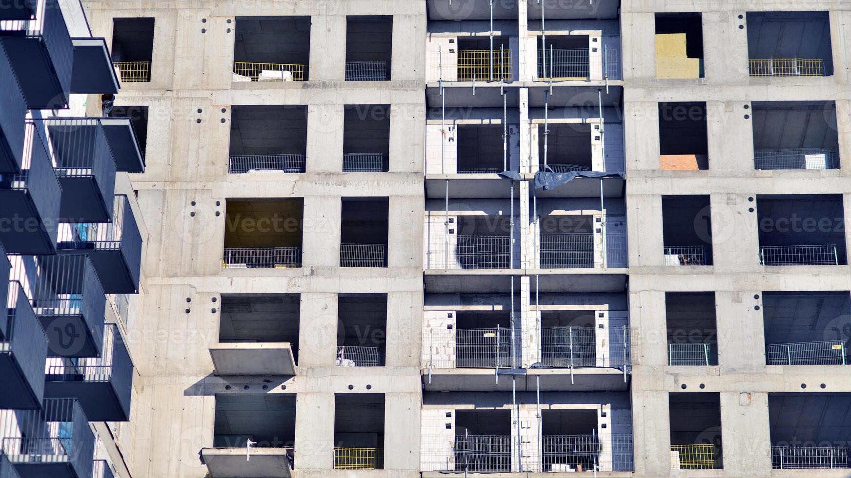 Residential area with modern apartment building. Facade of a modern apartment building. photo