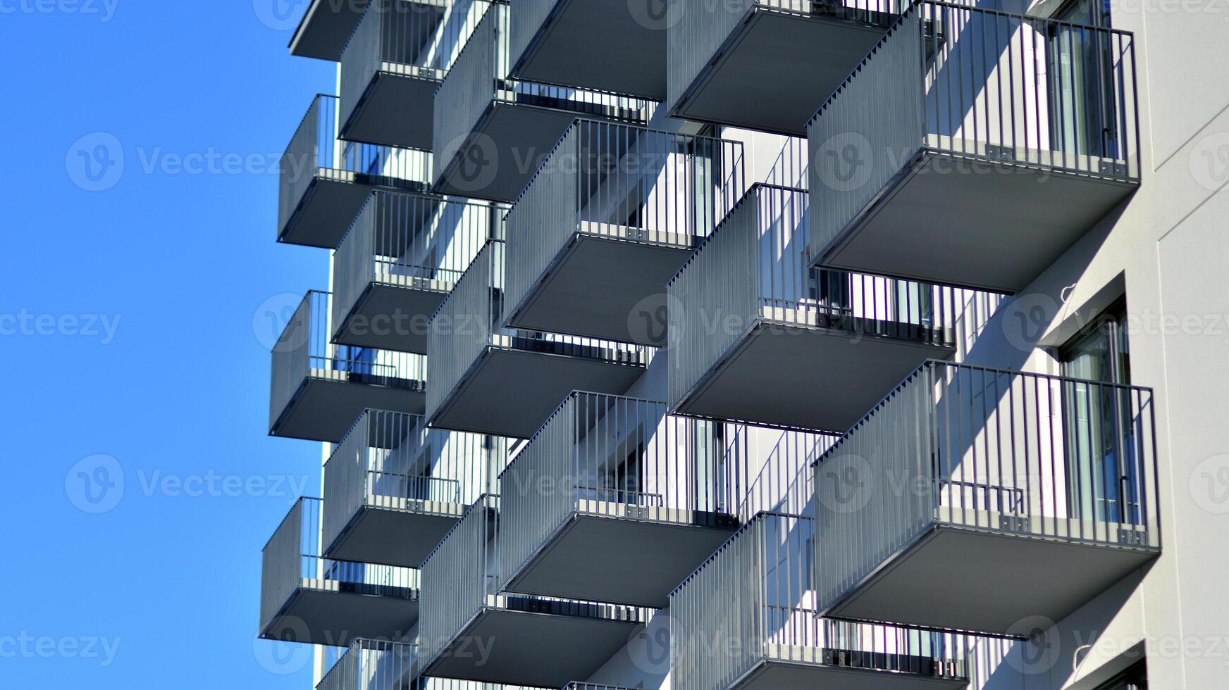 Residential area with modern apartment building. Facade of a modern apartment building. photo