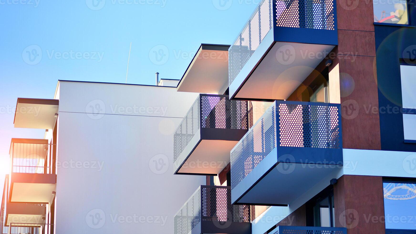 Residential area with modern apartment building. Multi Storey modern, new and stylish living block of flats. photo