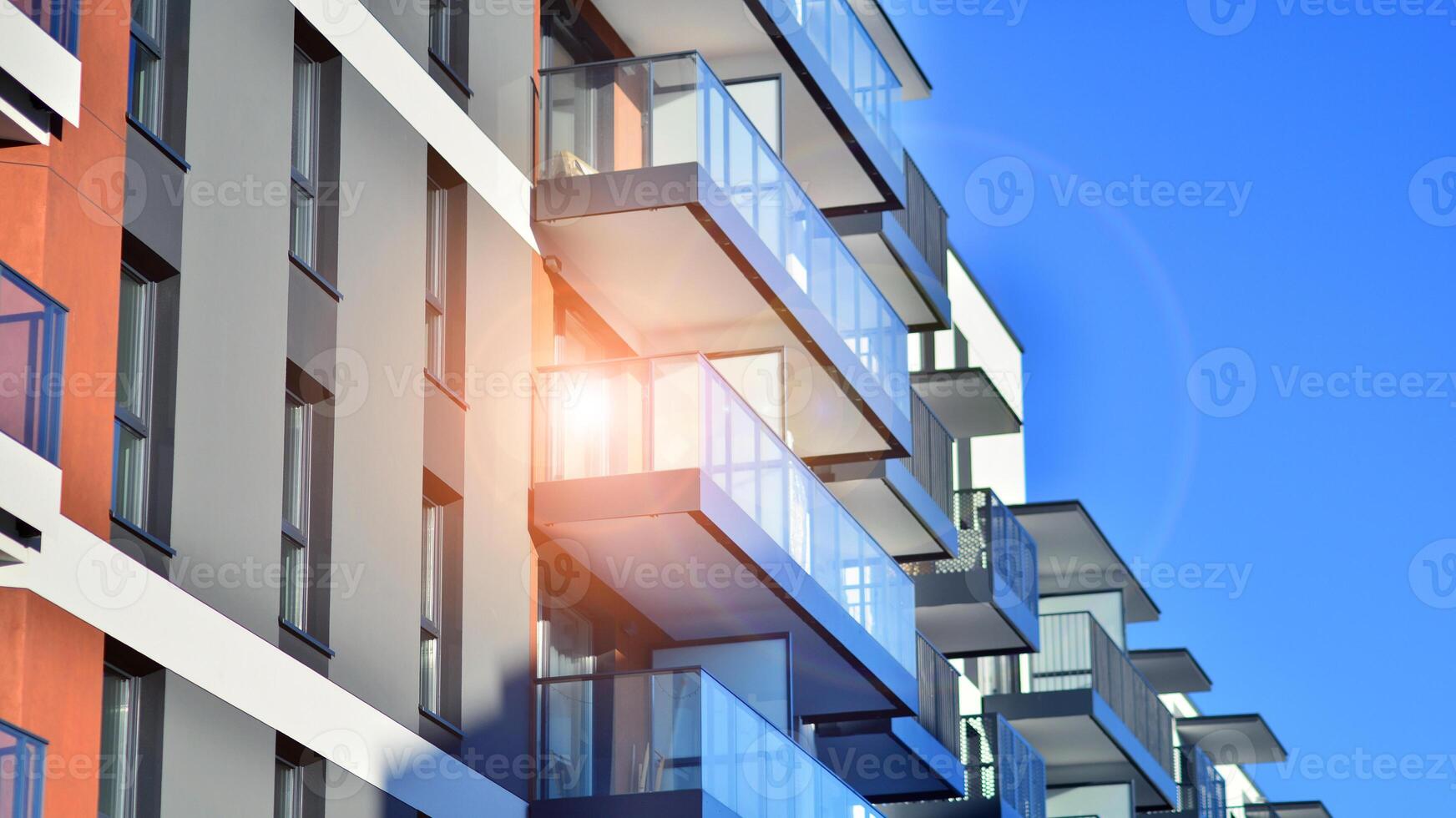 Residential area with modern apartment building. Multi Storey modern, new and stylish living block of flats. photo