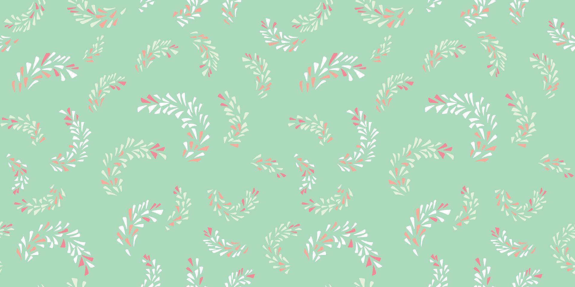 Mint minimalist seamless pattern with abstract painted branches in a tiny shapes drops, spots, dots. Simple green background with geometric texture. hand drawn sketch. Collage for designs vector
