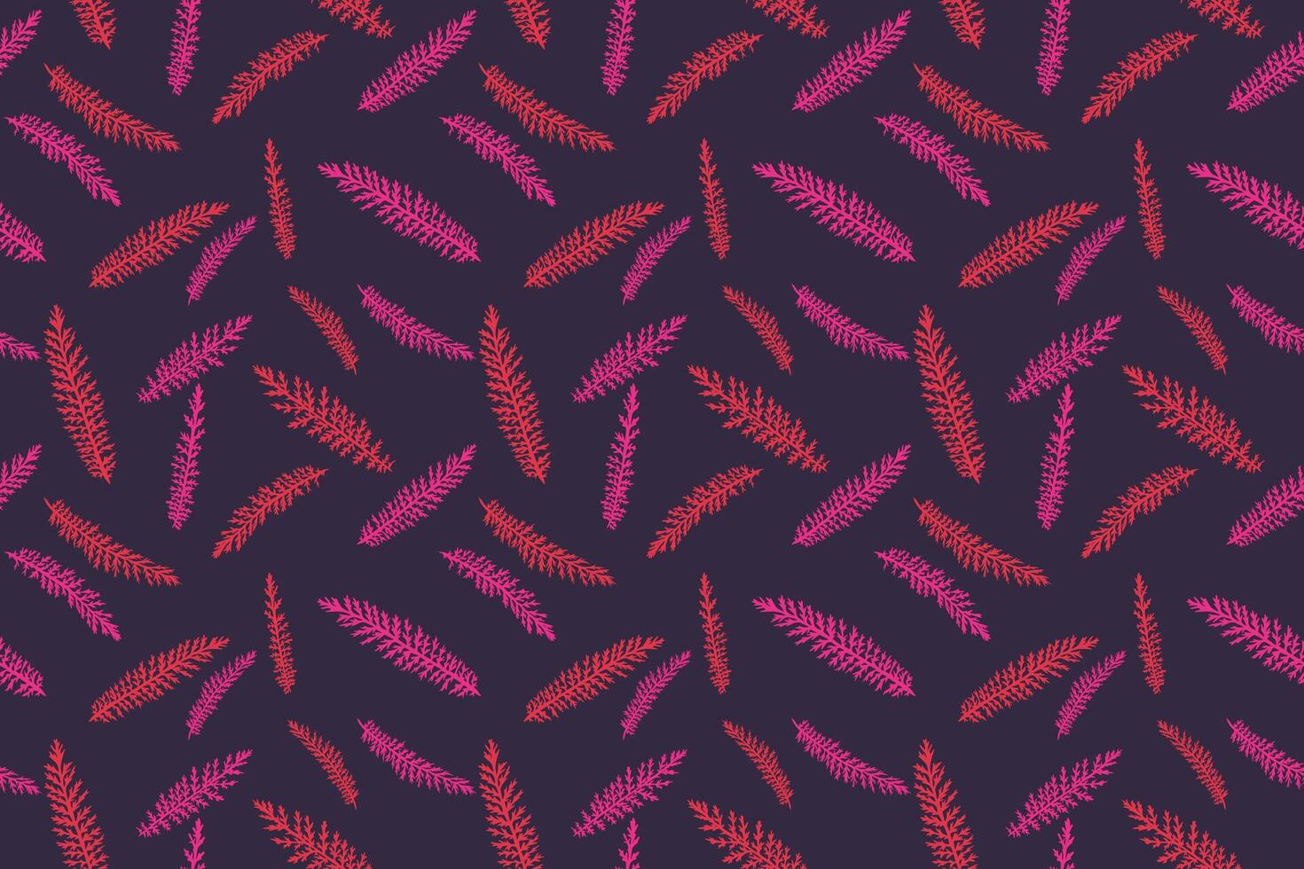 Abstract vibrant tiny branches leaves fir random scarlet in a seamless pattern. hand drawn sketch. Minimalist simple botanical printing on a dark background. Collage for designs, patterned vector