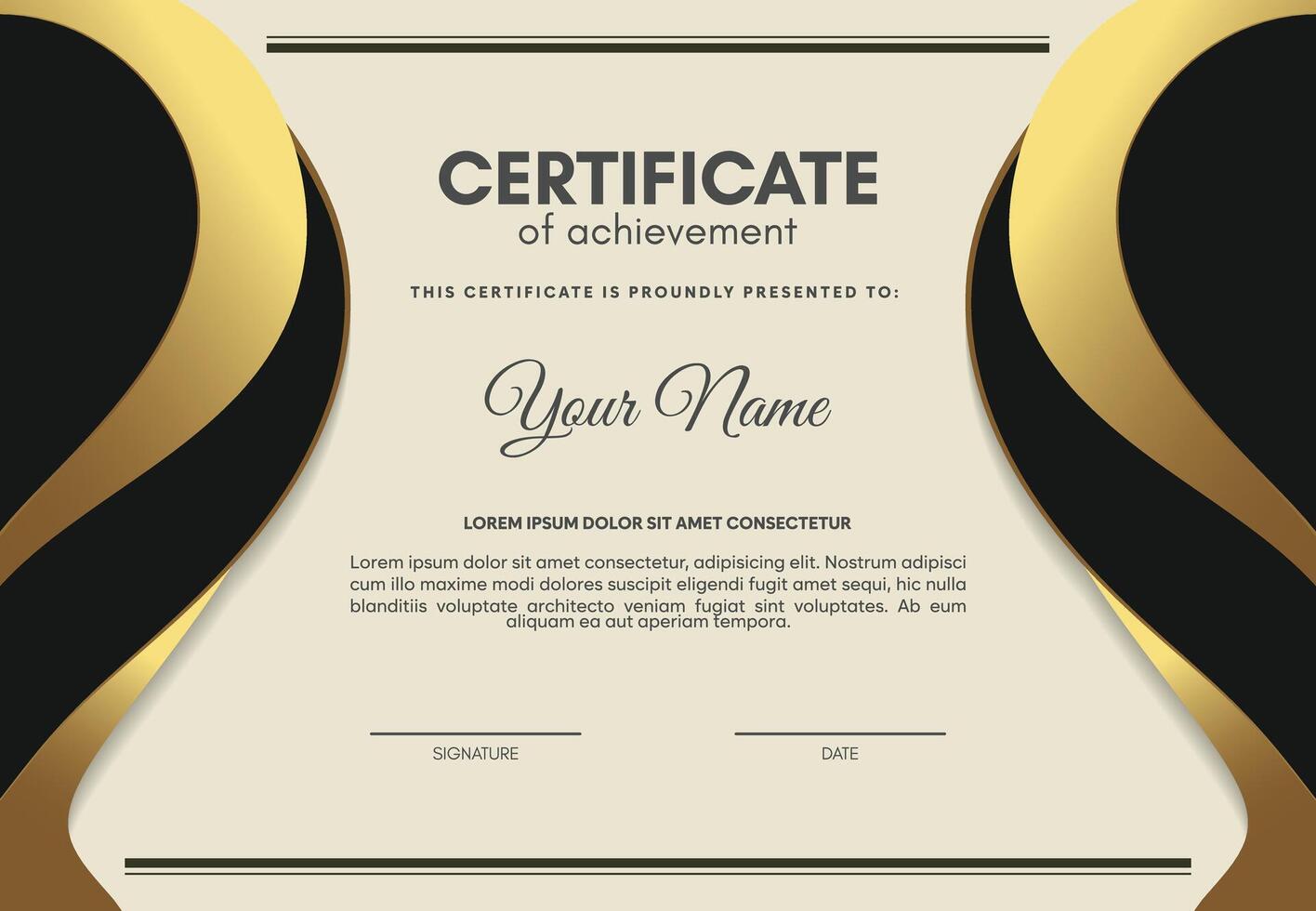 luxury certificate of achievement with wave abstract vector