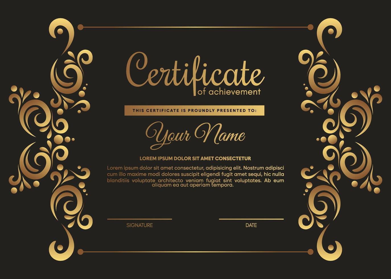luxury certificate of achievement with gold frame vector