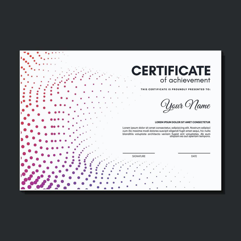 Colorful certificate of achievement template with dot abstract vector