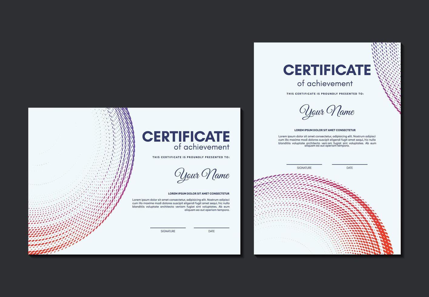 Colorful certificate of achievement template with dot abstract vector
