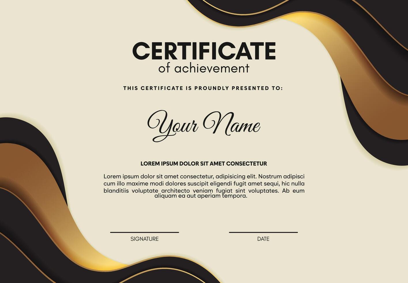 luxury certificate of achievement with wave abstract vector