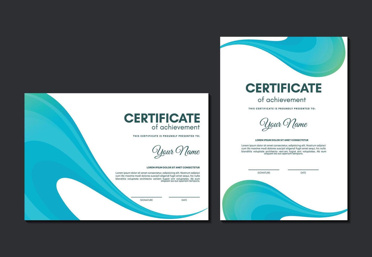 Blue certificate of achievement template with wave abstract vector