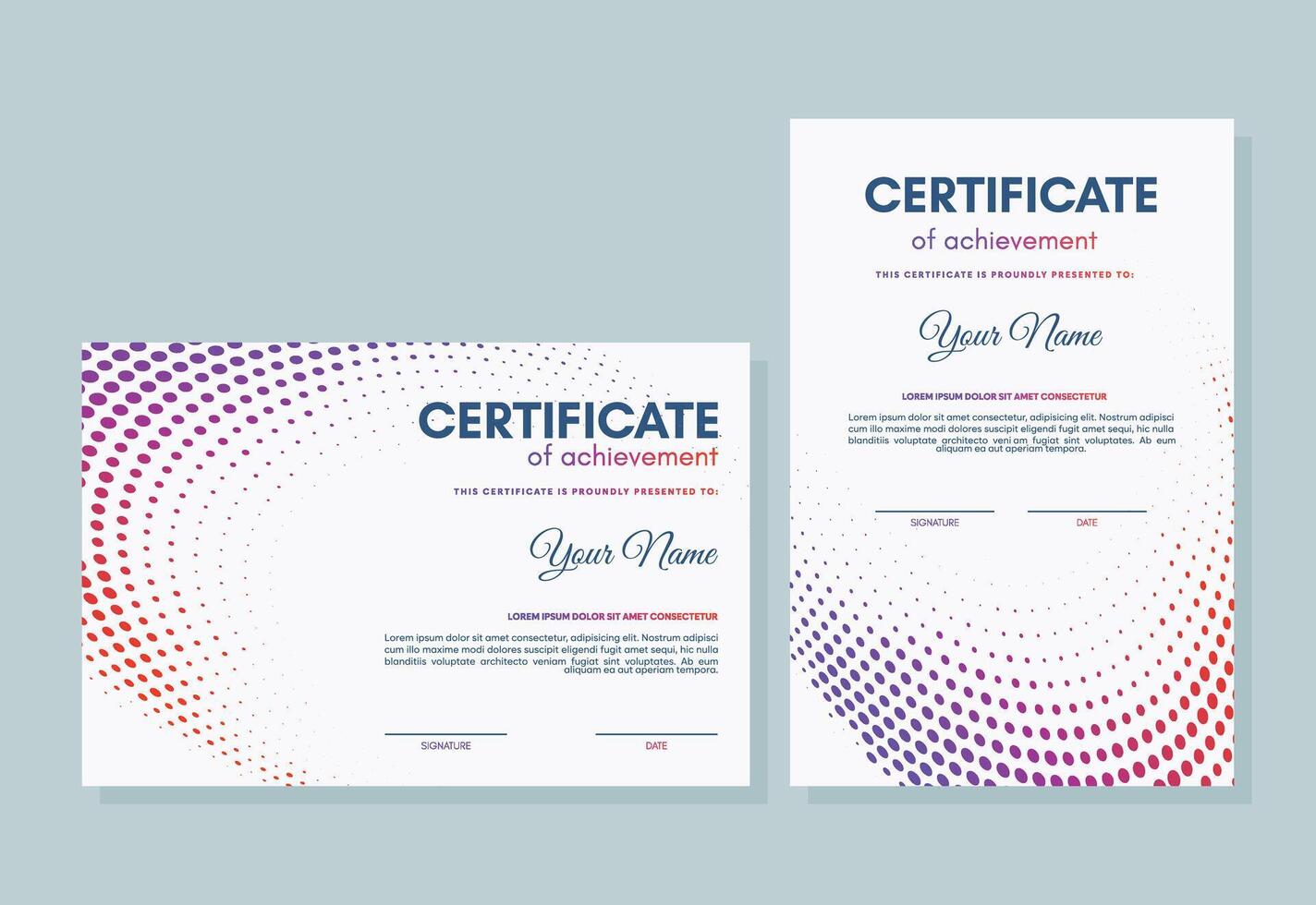 Colorful certificate of achievement template with dot abstract vector