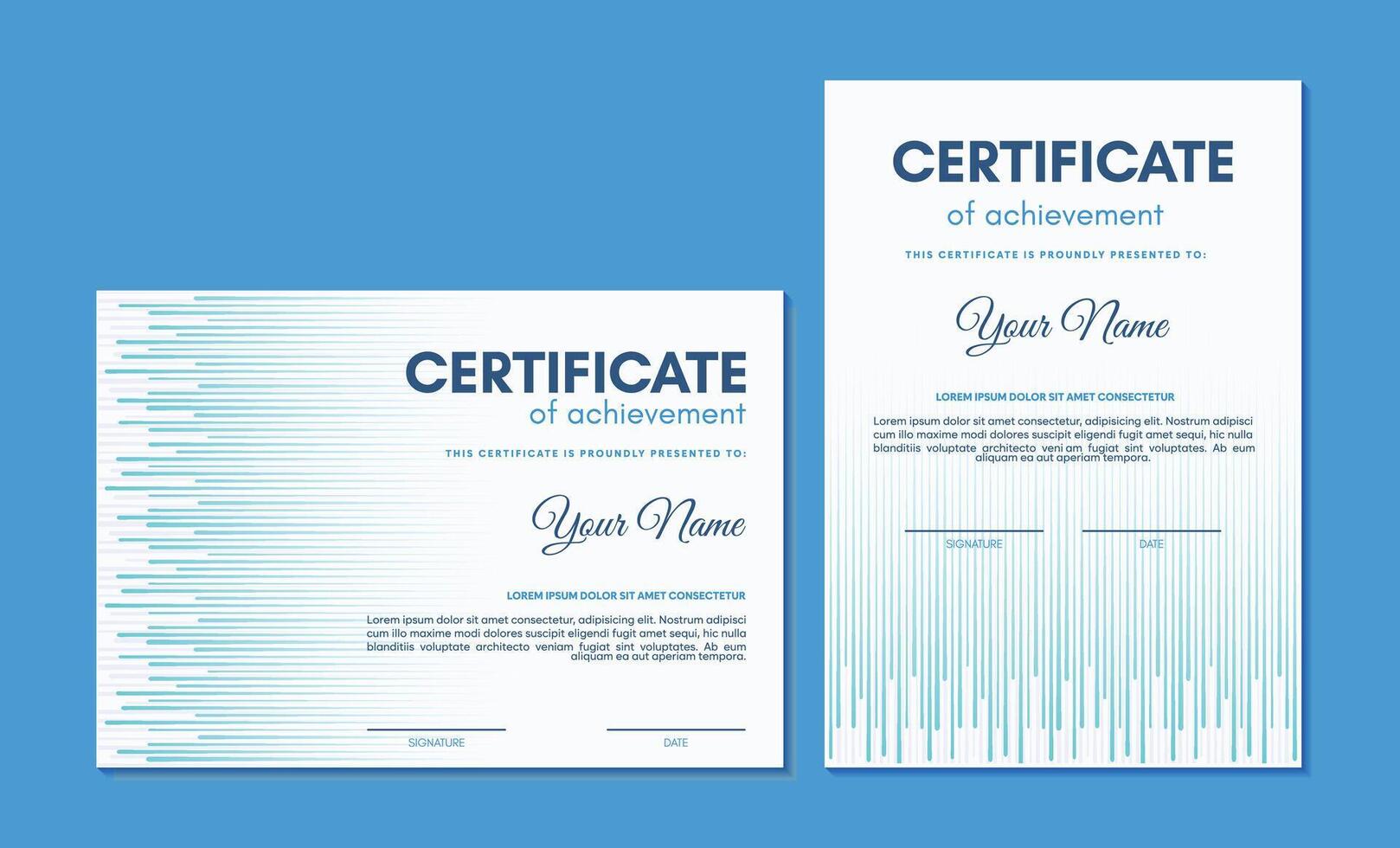 Blue certificate of achievement template with line abstract vector