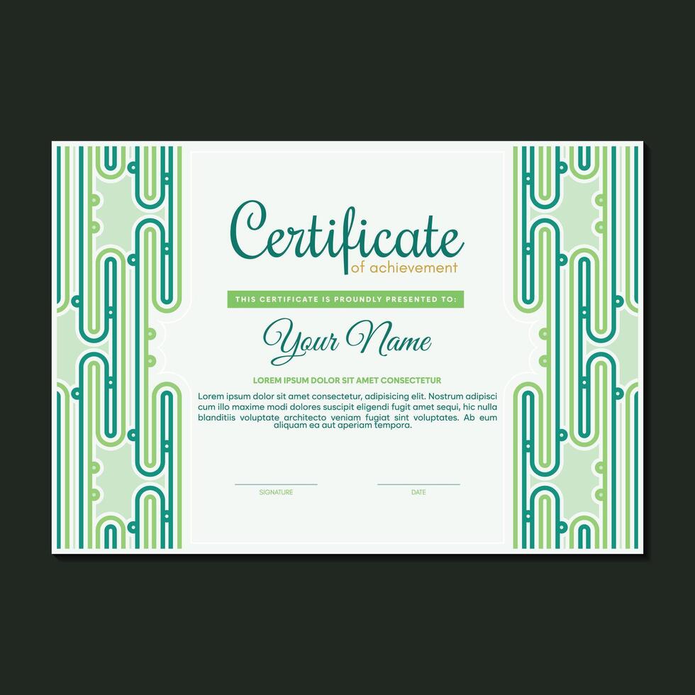 Green certificate of achievement template with wave abstract vector