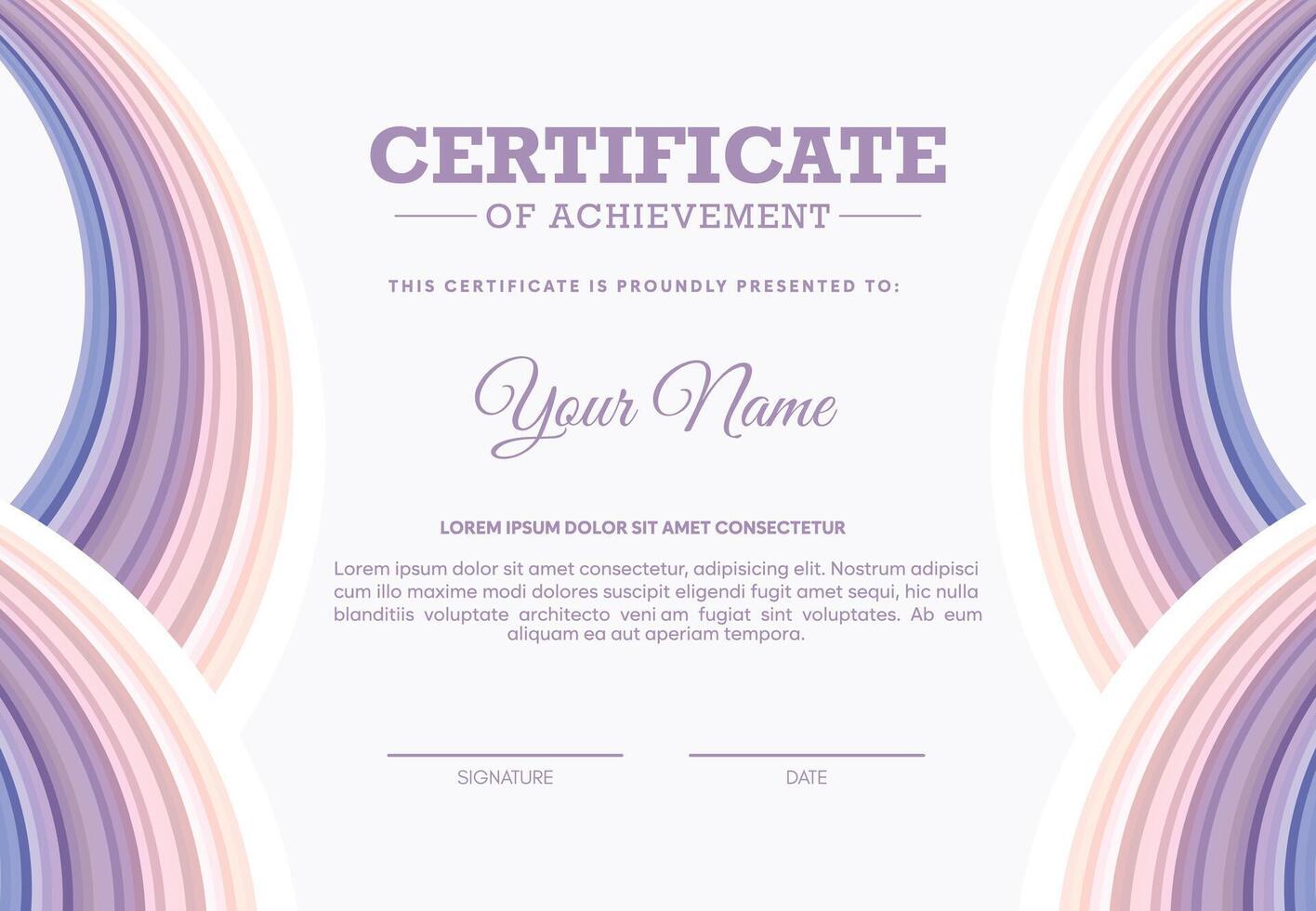Colorful certificate of achievement template with wave abstract vector