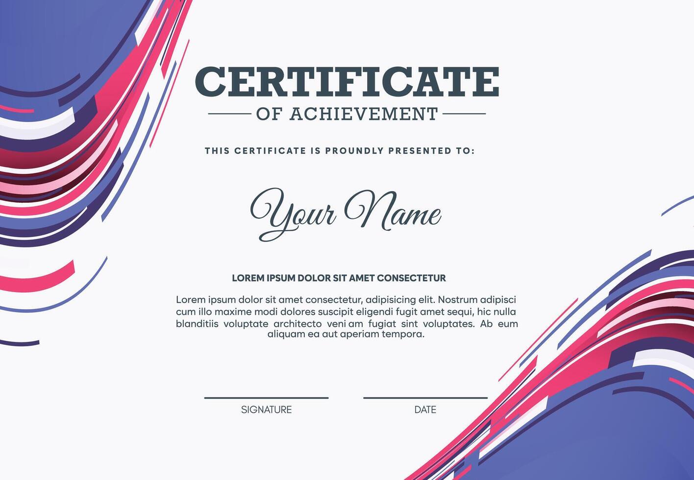 Colorful certificate of achievement template with wave abstract vector