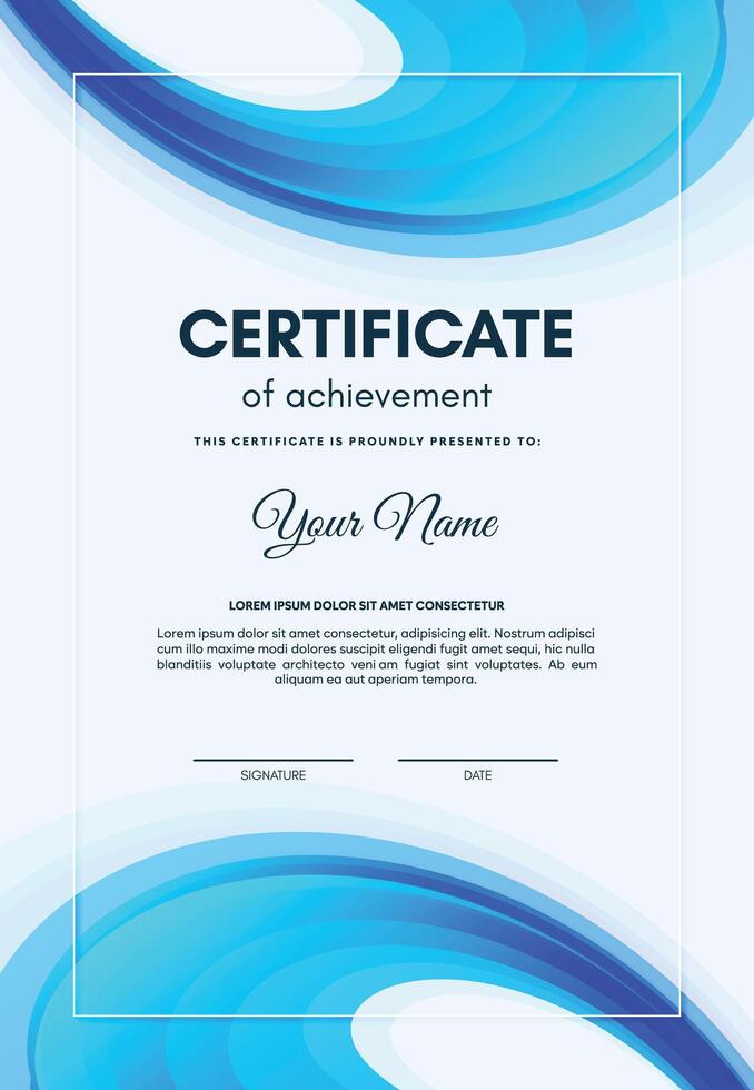 Blue certificate of achievement template with wave abstract vector