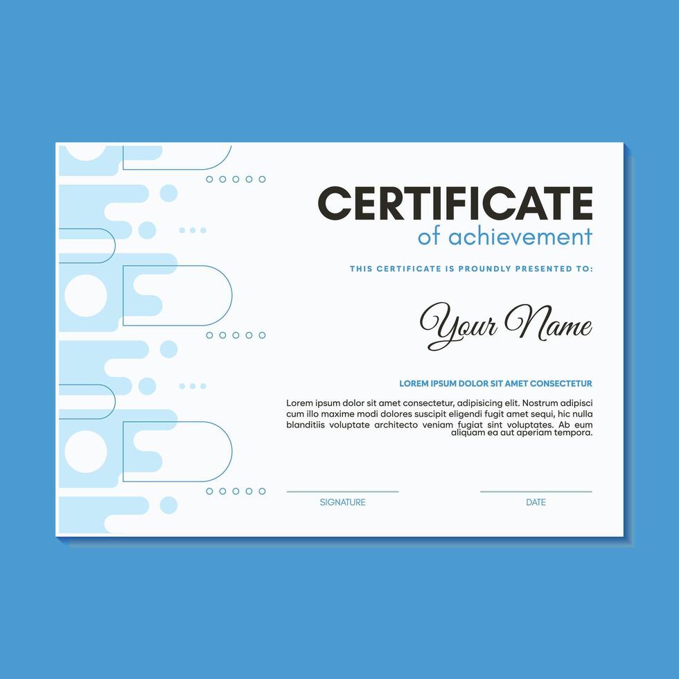 Blue certificate of achievement template with shape abstract vector