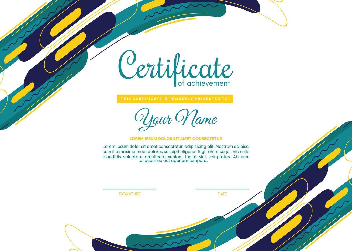 Colorful certificate of achievement template with wave abstract vector