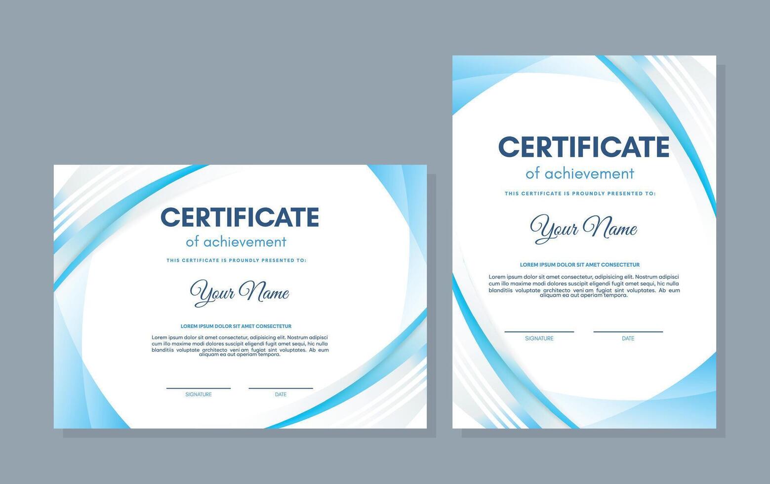 Blue certificate of achievement template with wave abstract vector