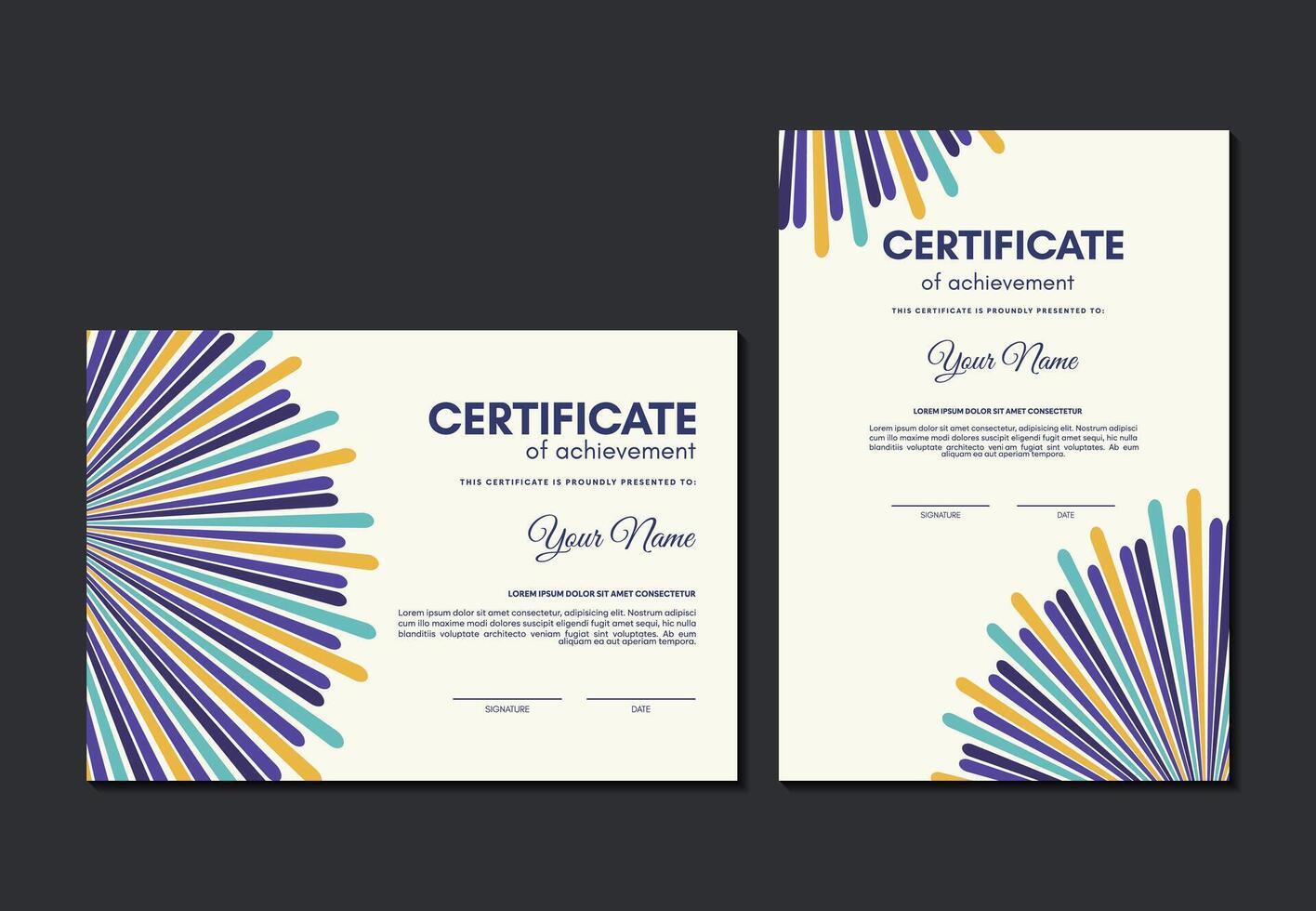 Colorful certificate of achievement template with line abstract vector