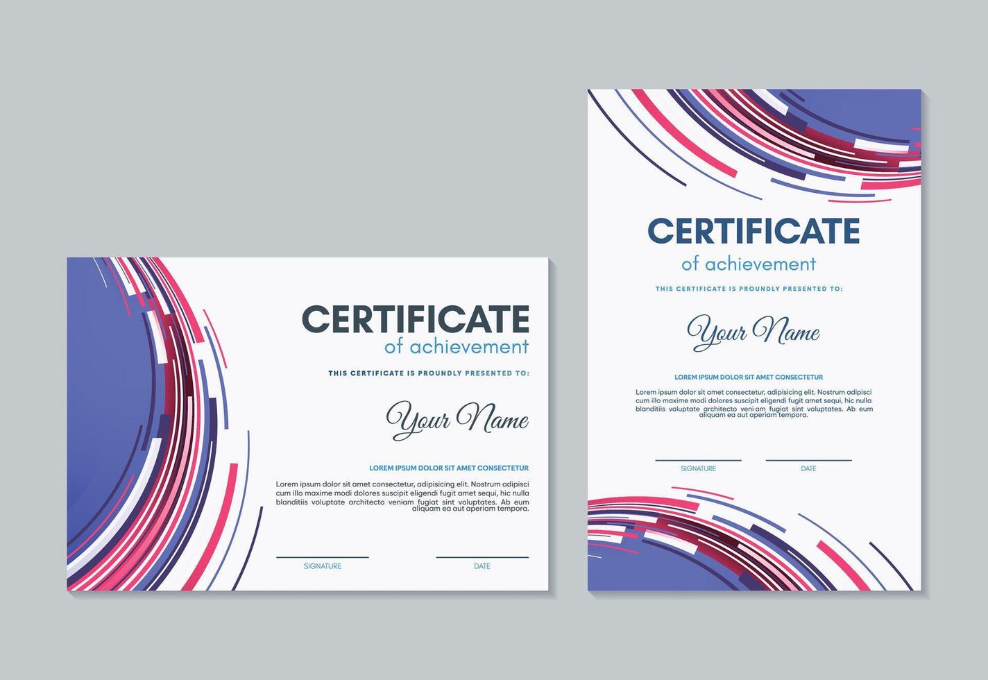Colorful certificate of achievement template with wave abstract vector