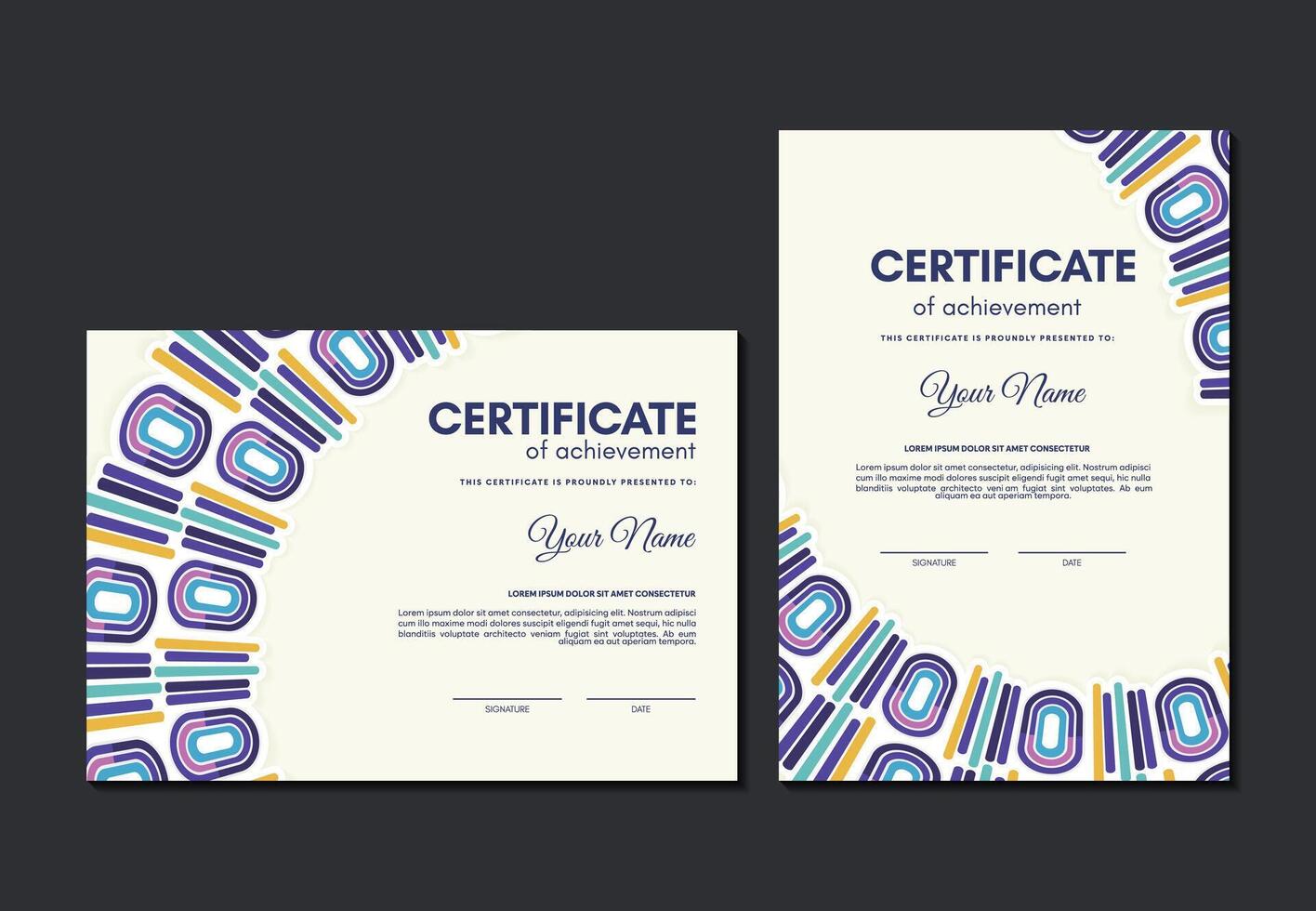 Colorful certificate of achievement template with shape abstract vector