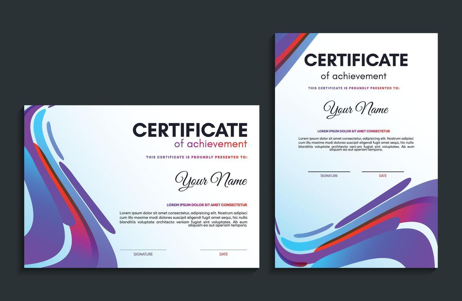 Colorful certificate of achievement template with wave abstract vector