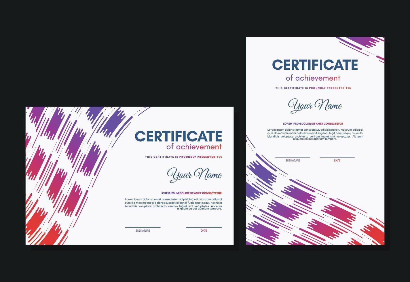 Colorful certificate of achievement template with wave abstract vector