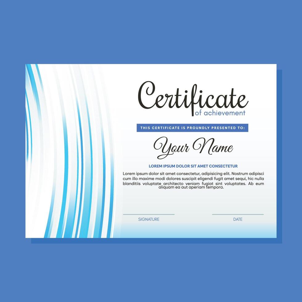 Blue certificate of achievement template with wave abstract vector