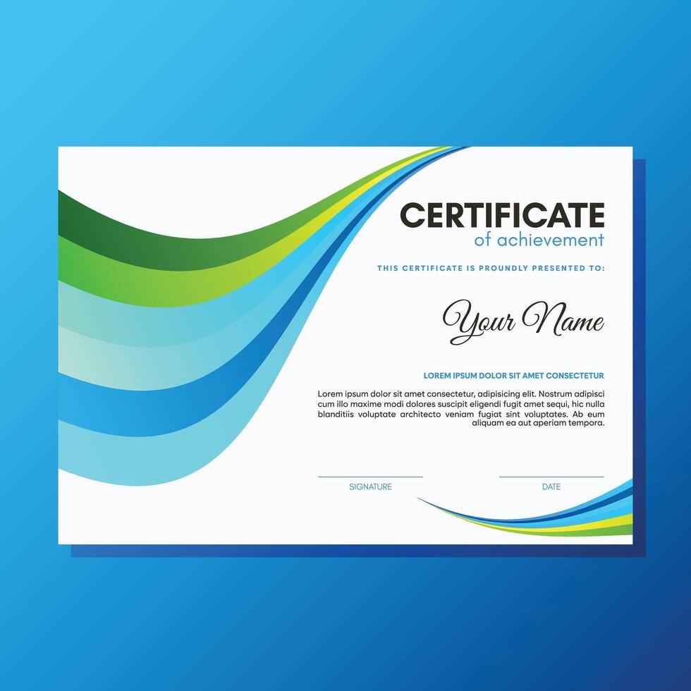 Colorful certificate of achievement template with wave abstract vector