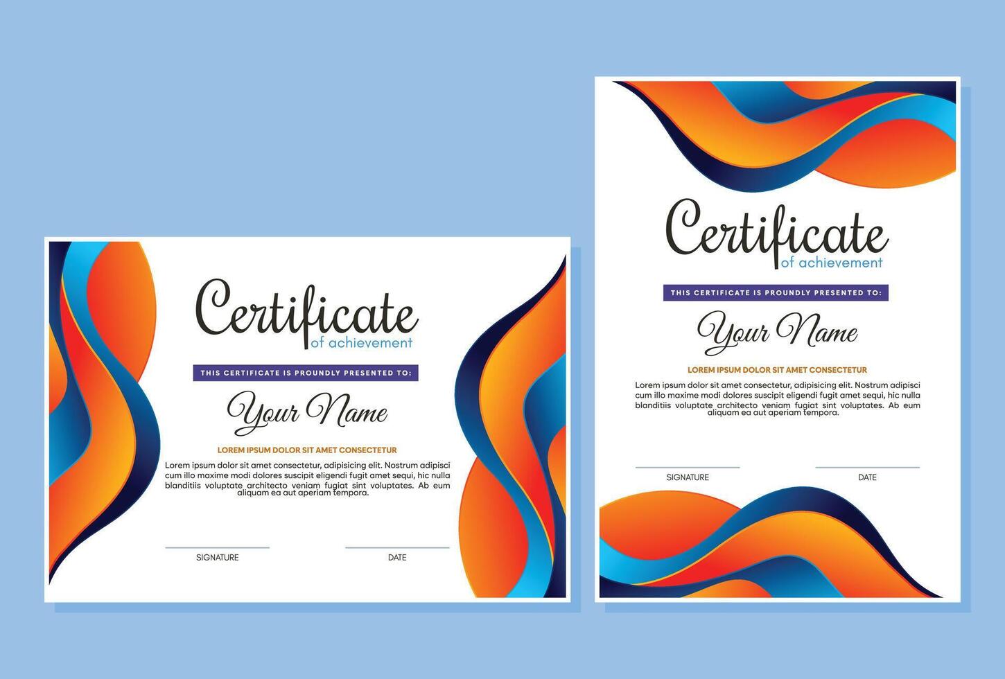 Colorful certificate of achievement template with wave abstract vector