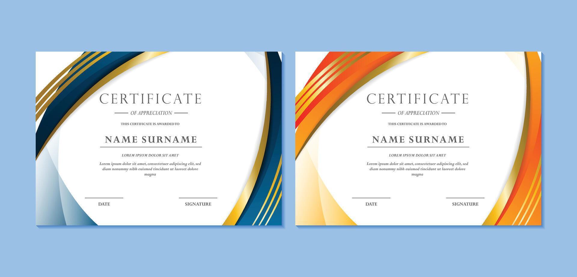 Colorful certificate of achievement template with wave abstract vector