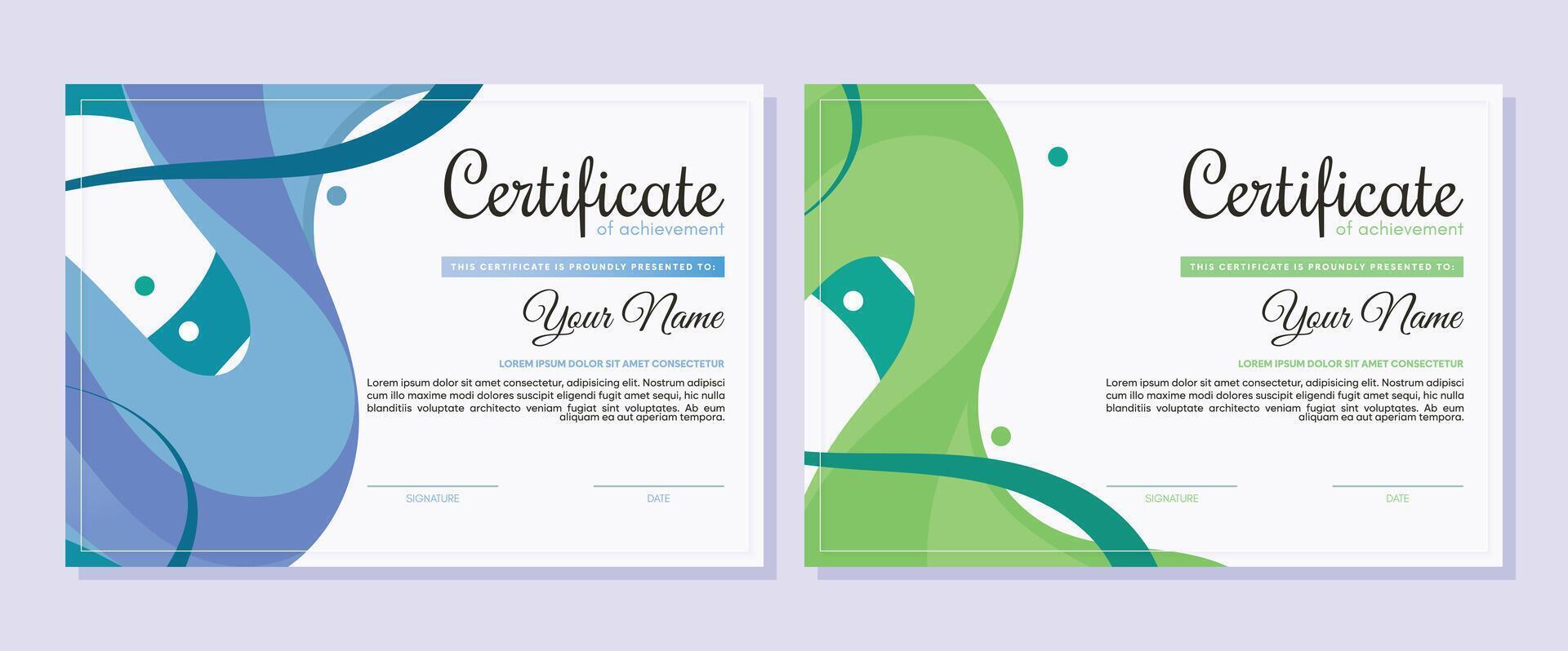 Colorful certificate of achievement template with wave abstract vector