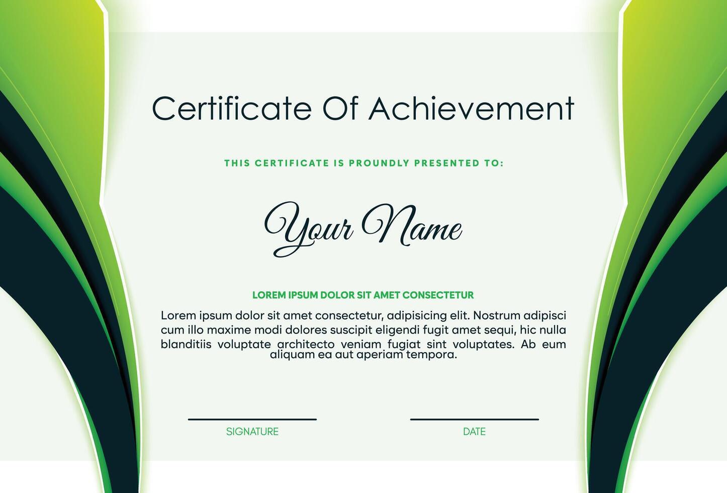 Green certificate of achievement template with wave abstract vector