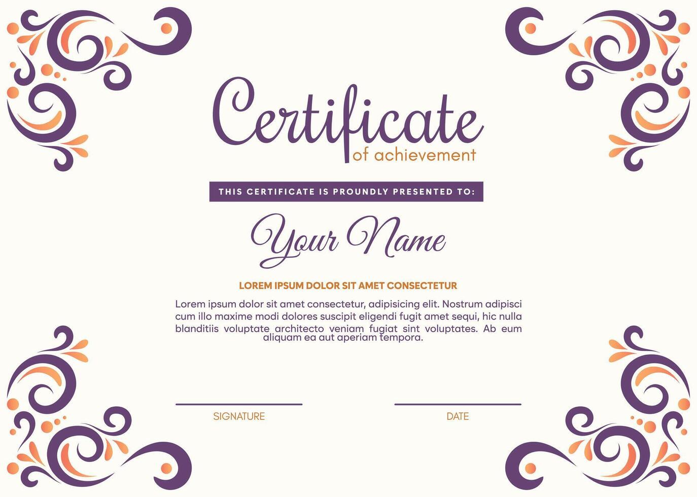 Colorful certificate of achievement template with ornament frame vector