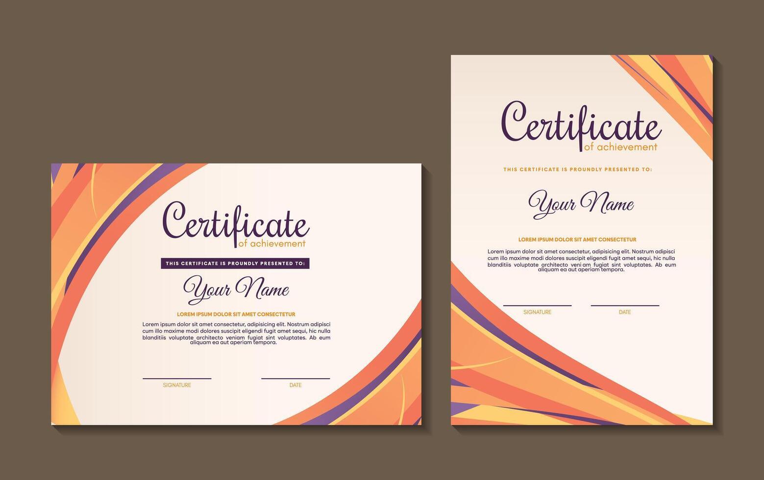 Orange certificate of achievement template with wave abstract vector