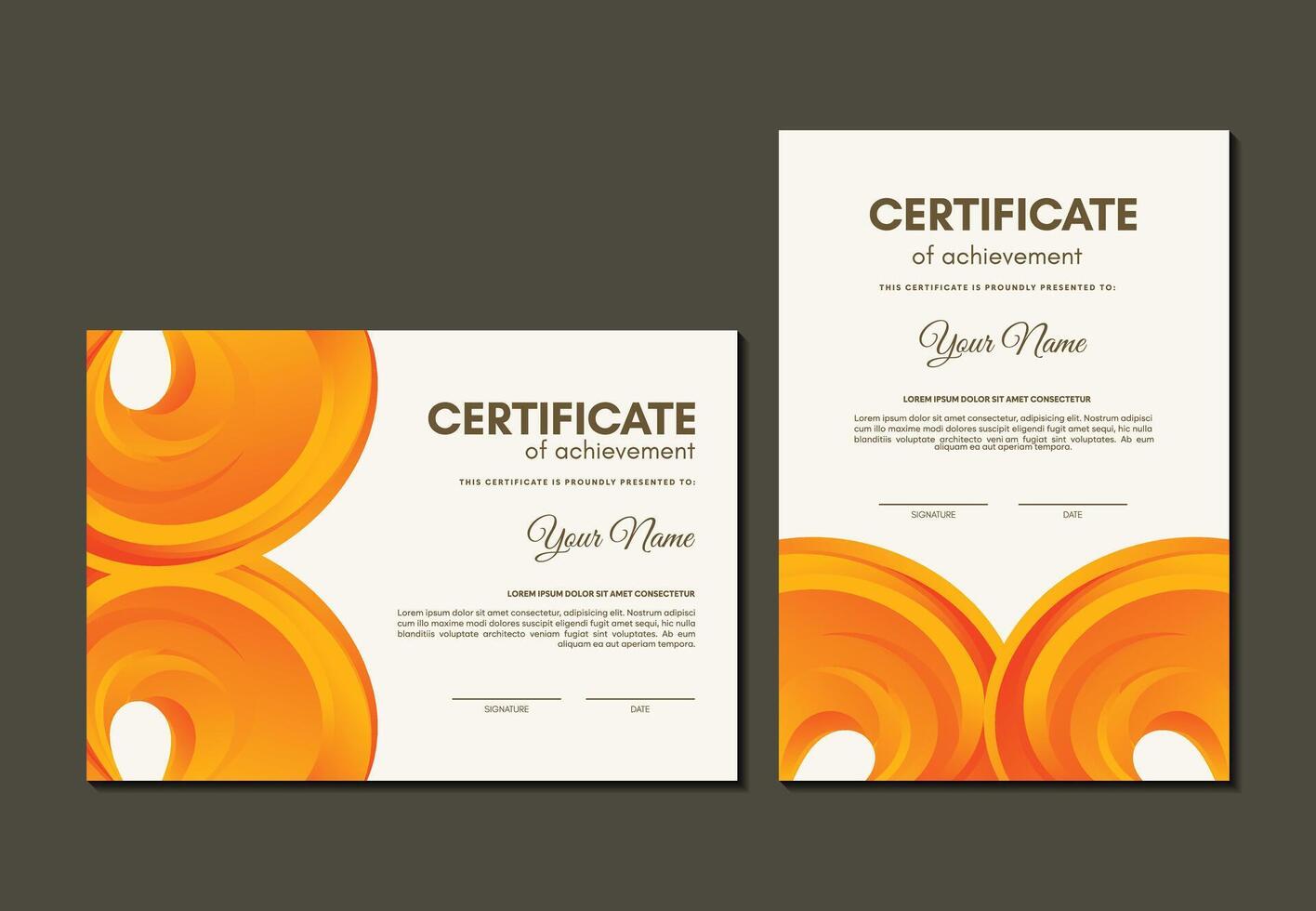 Orange certificate of achievement template with wave abstract vector