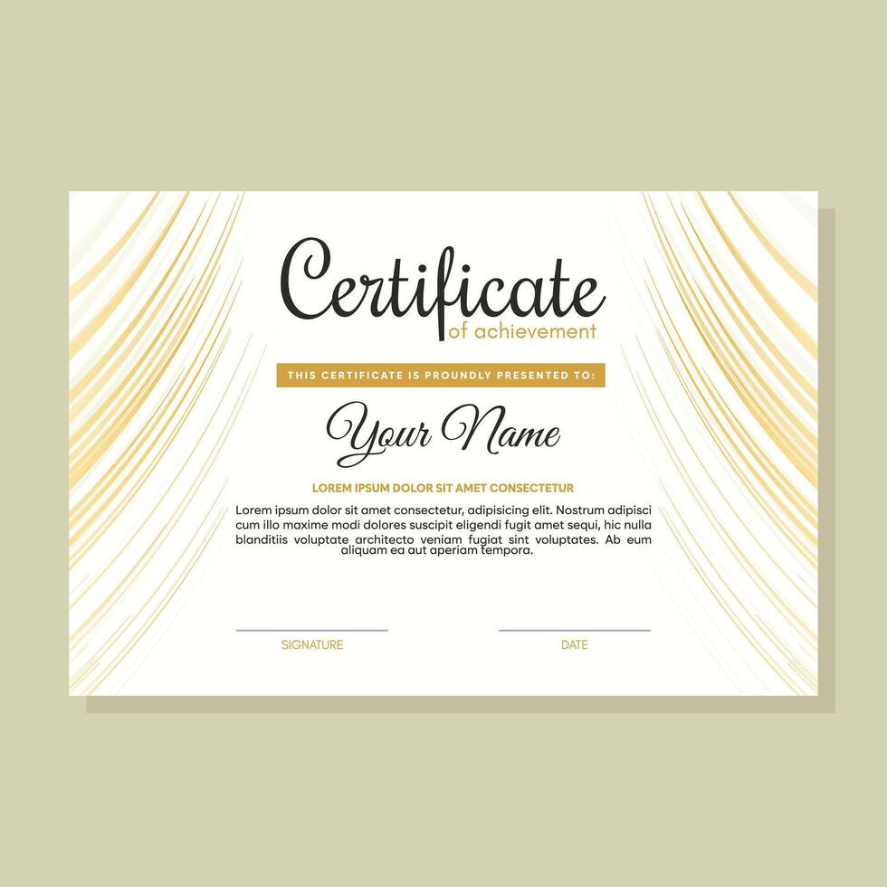 Orange certificate of achievement template with wave line abstract vector