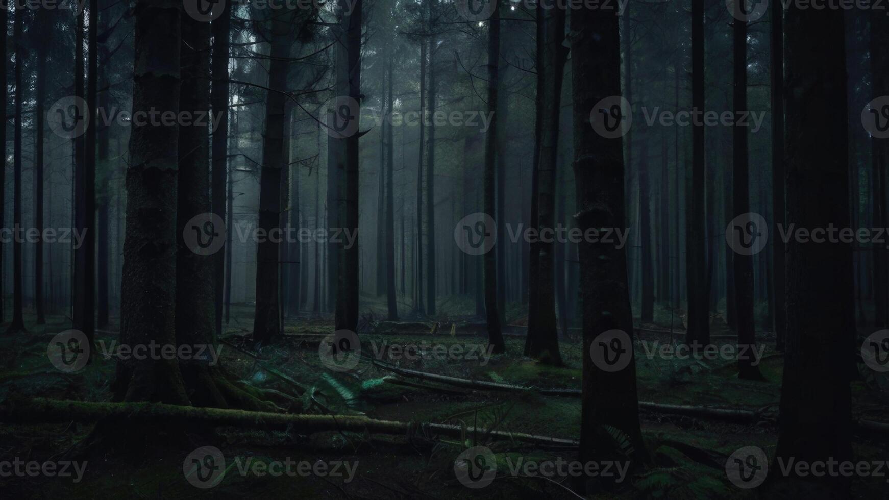 Autumn dark tree forest panorama landscape photo