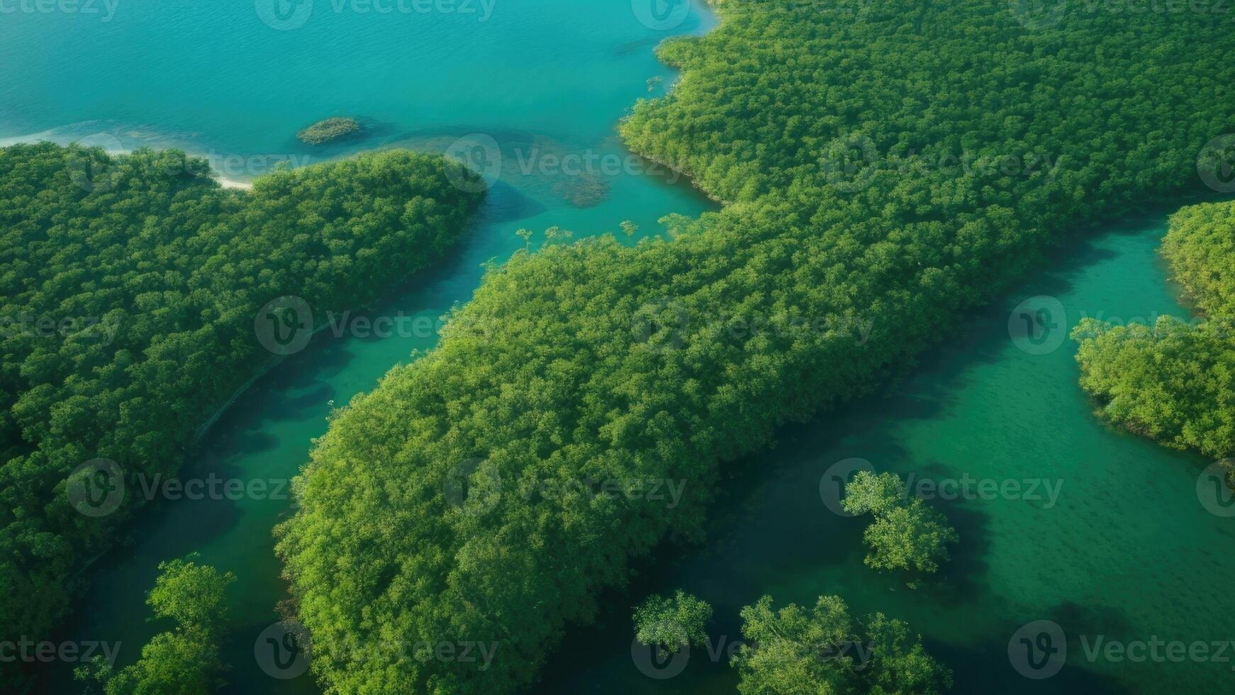 an aerial view of a group of trees in the ocean photo