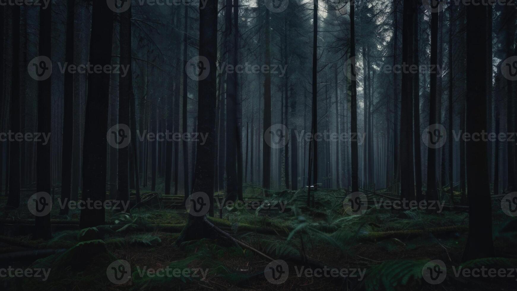 Autumn dark tree forest panorama landscape photo